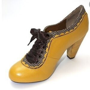 Peotic License Women Yellow and Brown Block Laced Shoes Size 40.5